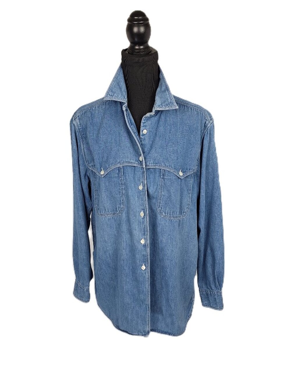 VTG Banana Republic Western Blue Denim Shirt Button Long Sleeve Women's M